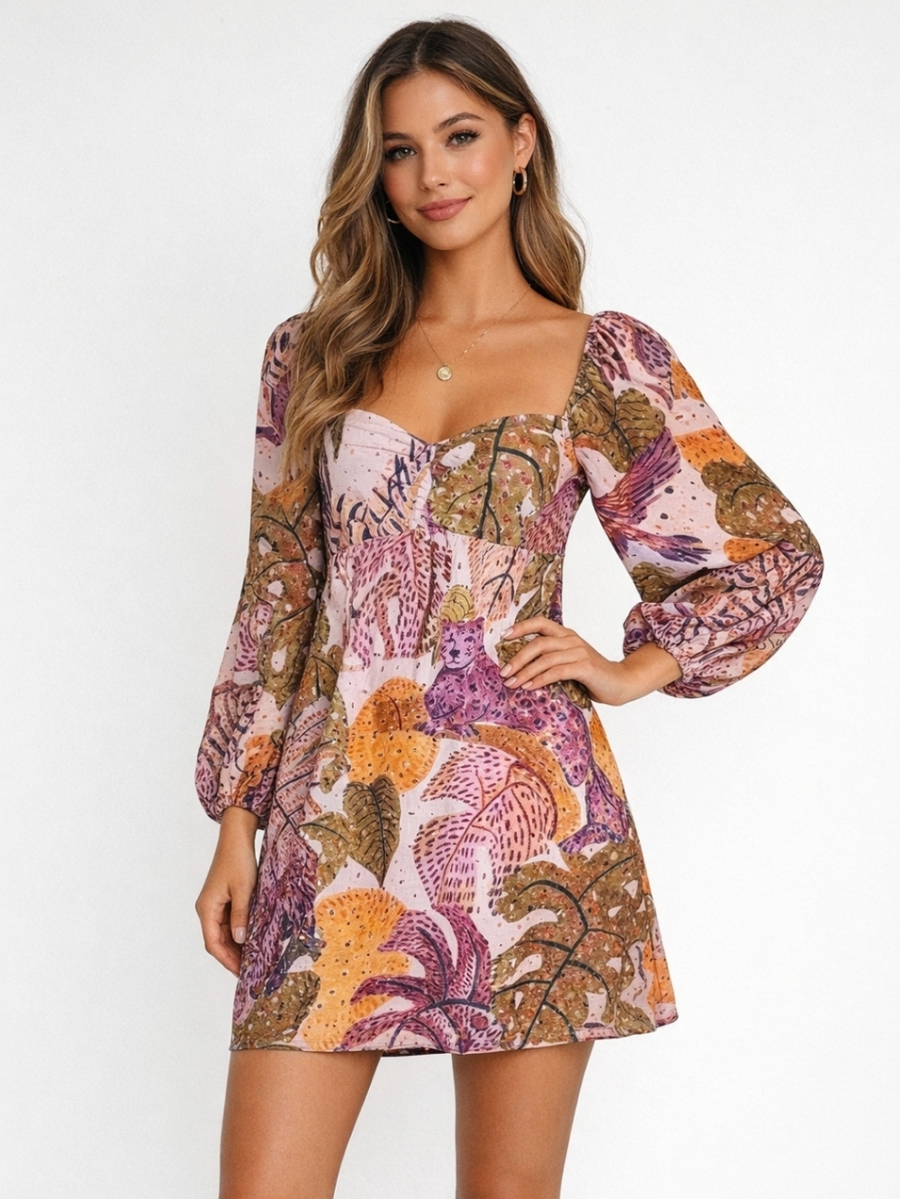 Tropical Animal Print Kourt Dress Medium/ Large Pockets Cotton Babydoll